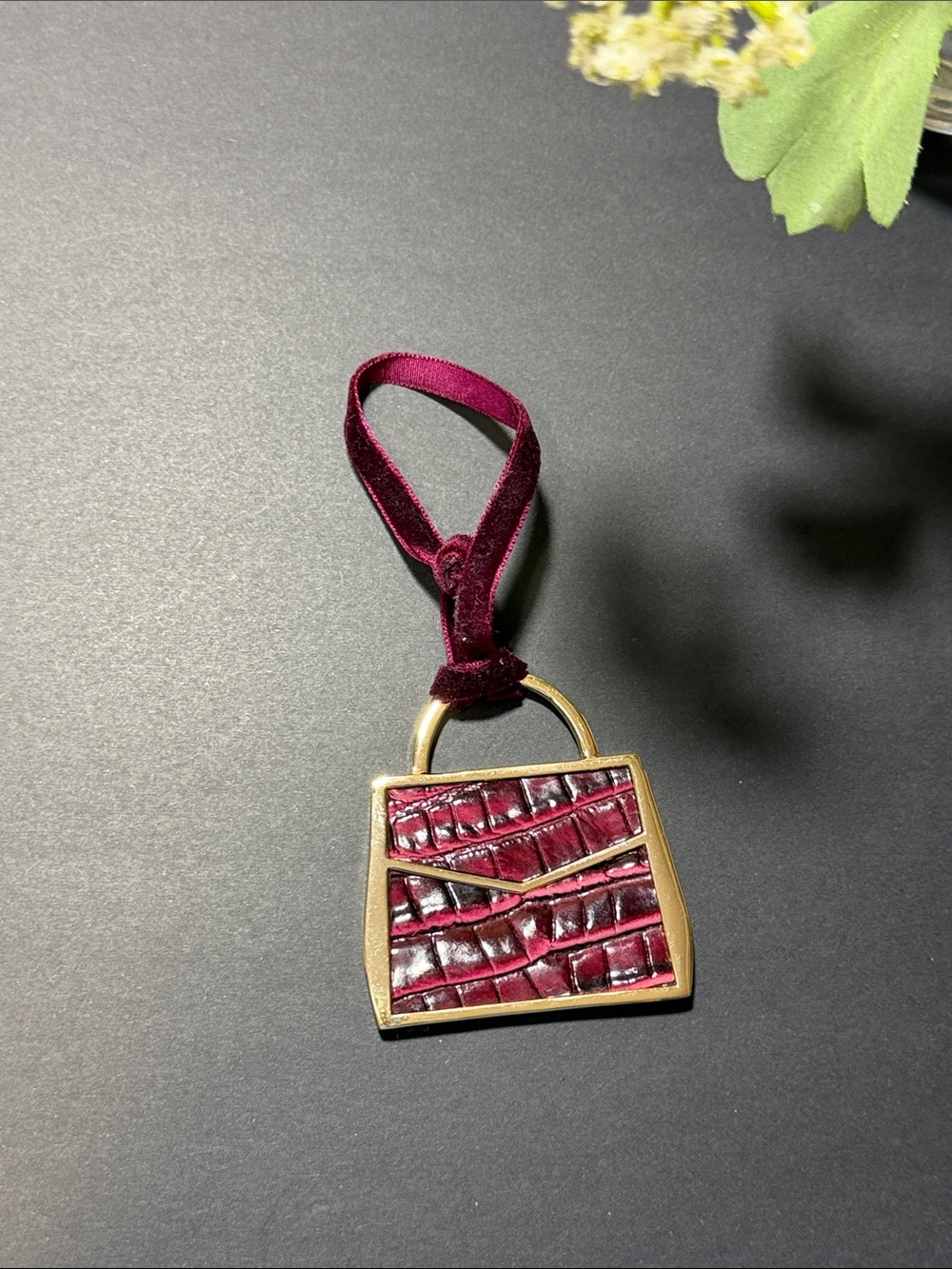 Brahmin Burgundy Croc-Texture Velvet Loop Bag Charm